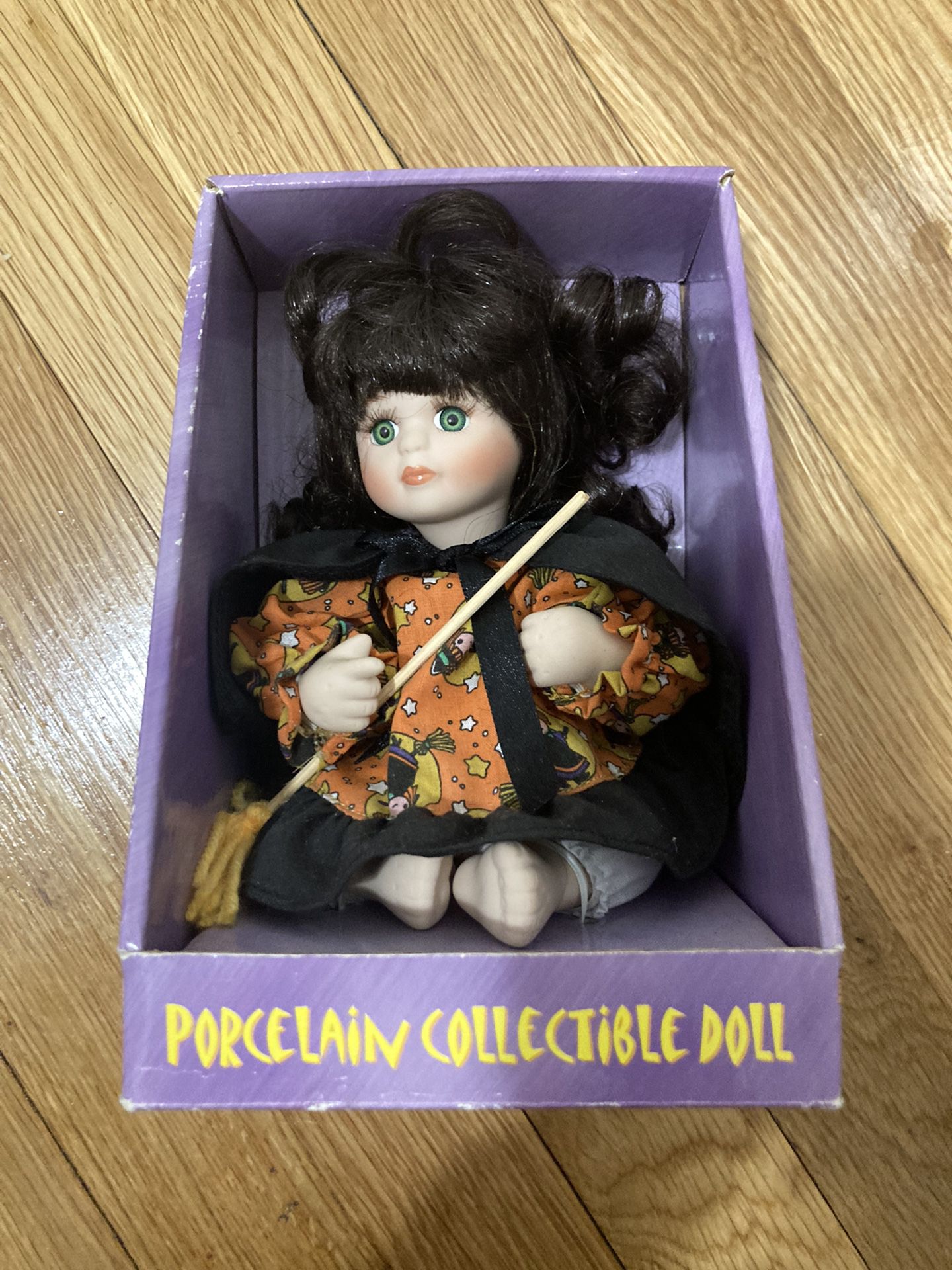 Vintage Rare Porcelain collectible Doll Witch Halloween Fall NEW IN BOX