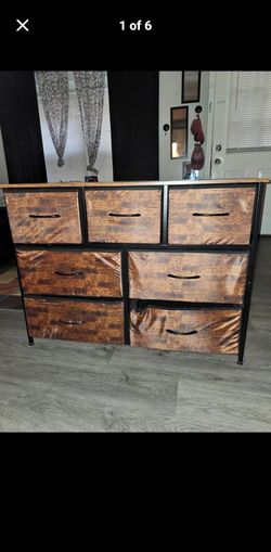 7-Drawer Fabric Dresser with Wood Top