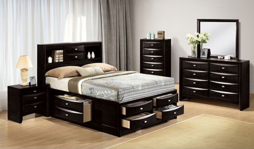 Brand New Black 4pc Queen Bedroom Set
