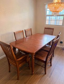 Solid Wood Oak Dining Room Table With 6 Chairs