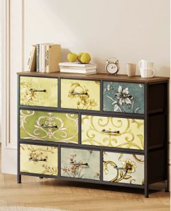8 Drawer Dresser for Bedroom, Wide Vintage Fabric Chest of Drawers | Vintage