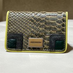 Juicy Couture Tri-Fold Card Case/Wallet Green Reptile Snake Skin Snap Closure
