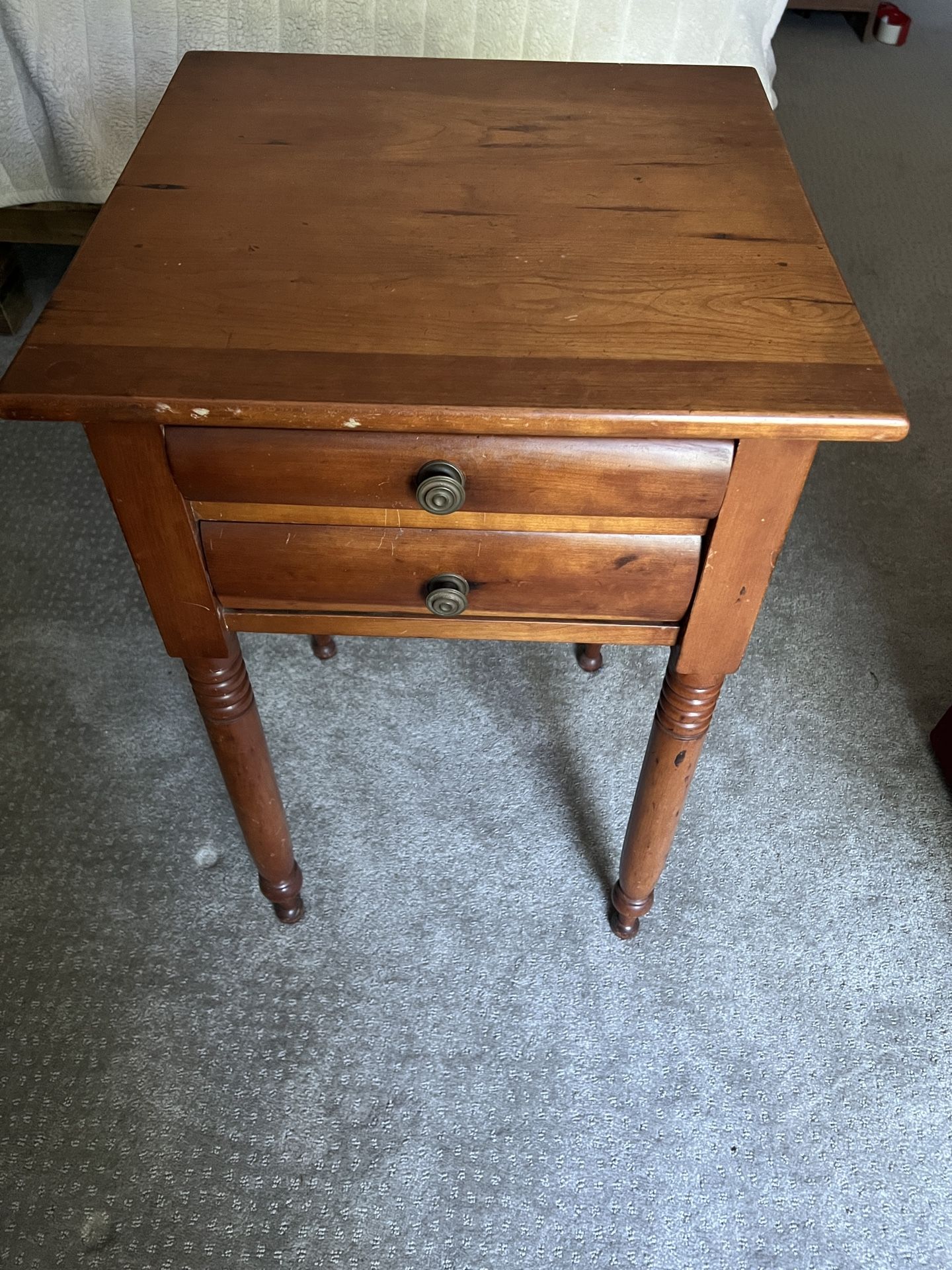 Antique Solid Cherry Sheraton Side Table/Nightstand With Drawers