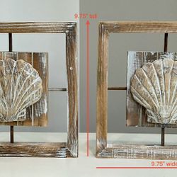 Pair of Hobby Lobby Shabby Tan & White Wood Hanging Shell Art 