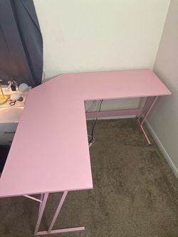 Pink L-shaped corner desk