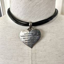 Silver Tone Double Heart Pendant Necklace 