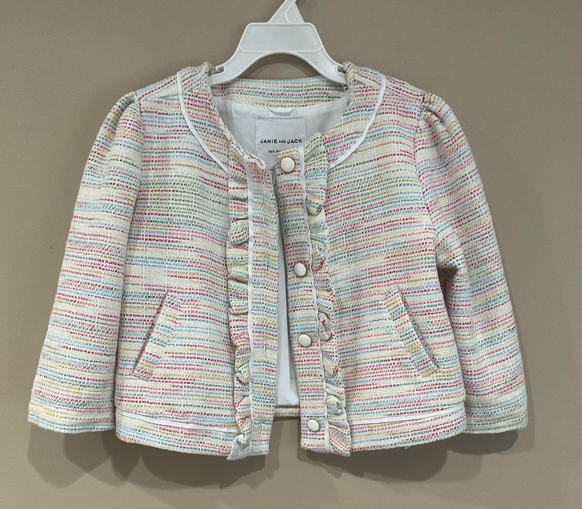 Janie & Jack Girls Tweed Front Adorned Fully Lined Jacket, Size 8