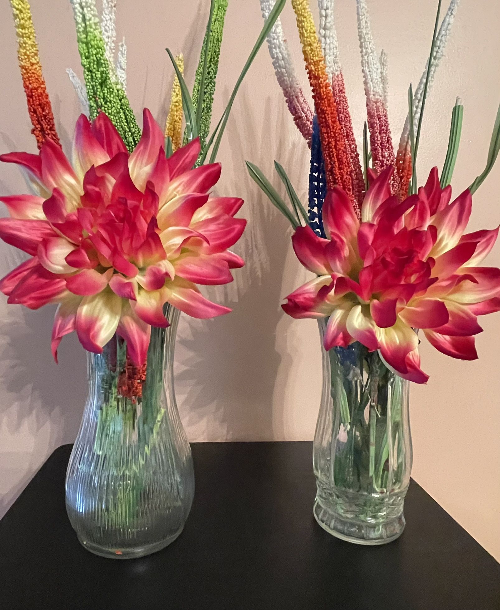 Set of 2 Dahlia Artificial Silk Flower Arrangements with Vase