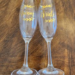 Bride And Groom Long Stemmed Champagne Glasses