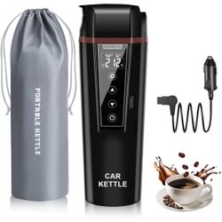 Car Electric Kettle: 12V/24V Portable Water Boiler Heated Travel Mug,Multiple Temperature Adjustable Coffee Tea Truck Cup with 304 Stainless Steel Dry