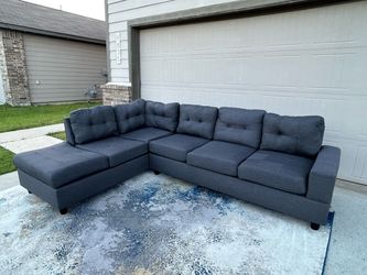 Dark Blue Fabric Sectional Sofa with Chaise
