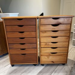 (2) Wood Rolling Storage Carts