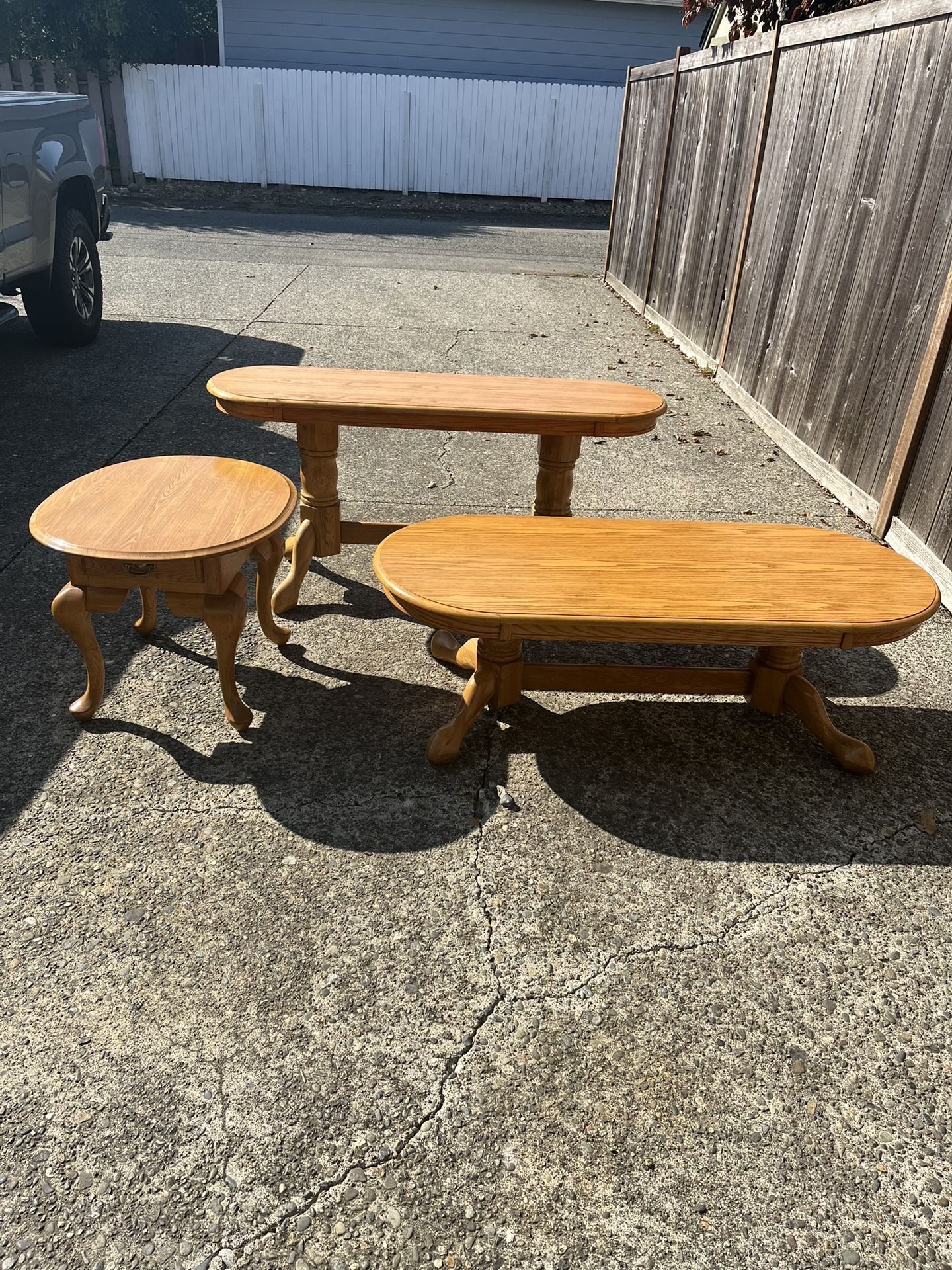 Refinish Your Living Room Mid Century Solid Oak Coffee Table , Entryway Table and End Table All In Excellent Condition 