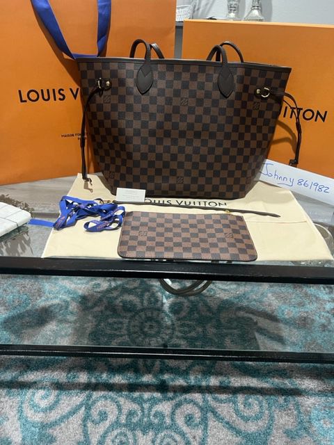 Louis Vuitton, Bags, Neverfull Mm In Damier Ebene With A Cherry Red  Interior