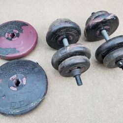 2 dumbbells + 2 extra plates (concrete weights)