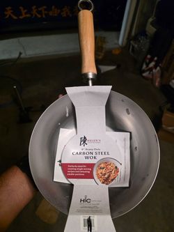 Helen's Asian Kitchen Carbon Steel Mini Wok, 8-Inch, Flat Bottom Chinese Stir Fry Pan With Rubberwood
