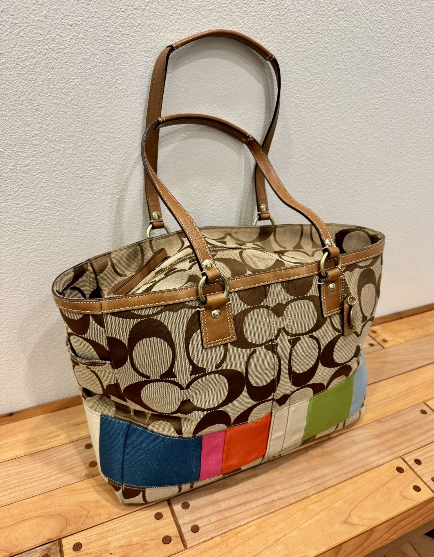 Coach Signature Khaki C Multicolor Stripe Diaper Bag RARE EUC