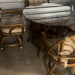 Vintage Rattan Style Kitchen Table + 4 Chairs
