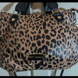 Betsey Johnson Leopard Cheetah Purse Handbag Black Tan medium large Vintage 