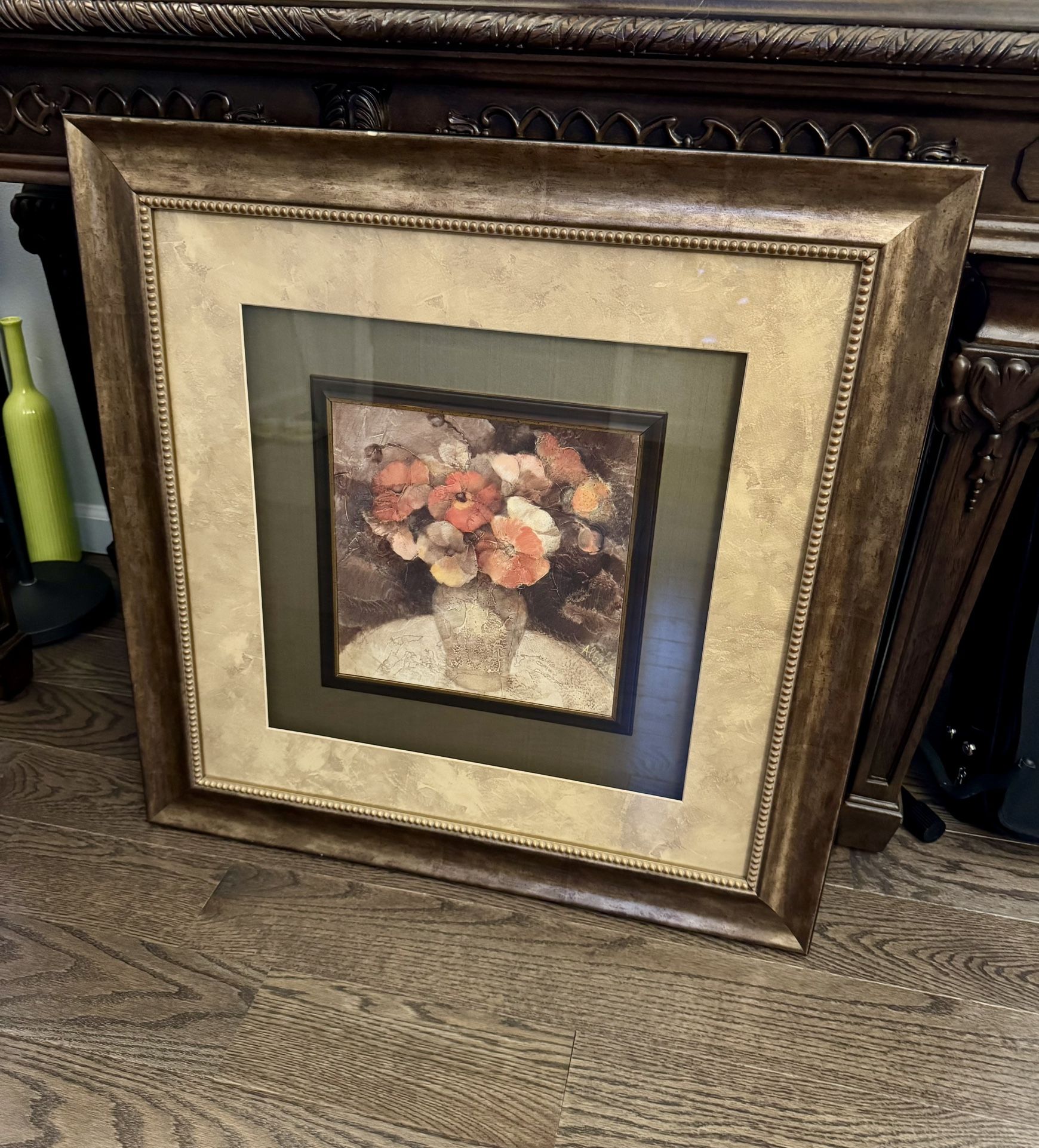 Large Framed Floral Wall Art – Excellent Condition
