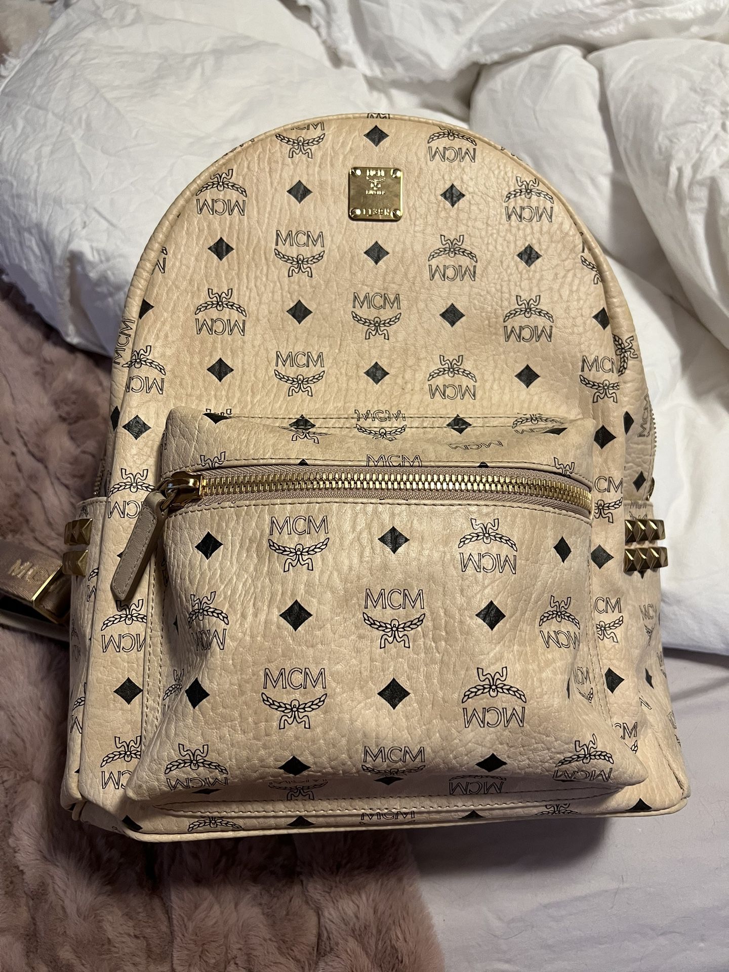 McM Full Sized Beige/gold Backpack