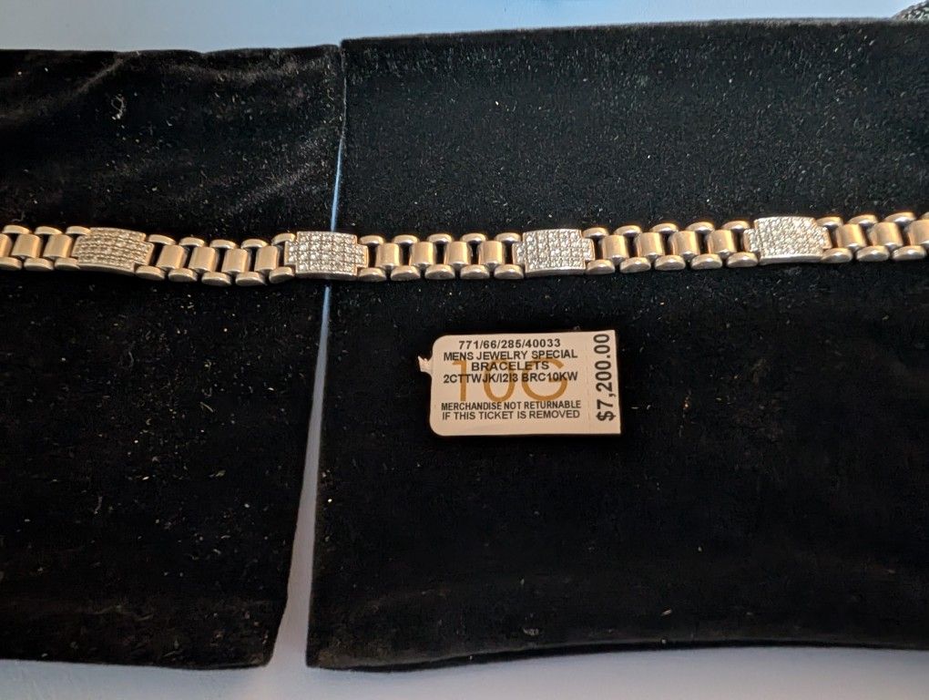 Men's 5k Diamond Bracelet On 10k White Gold, Exquisite!