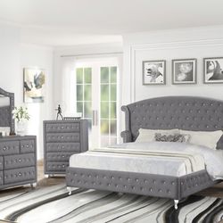 Brand New King 4PC Grey MATTRESS NOT INCLUDED 