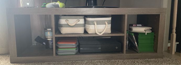 Gray multi shelf TV stand