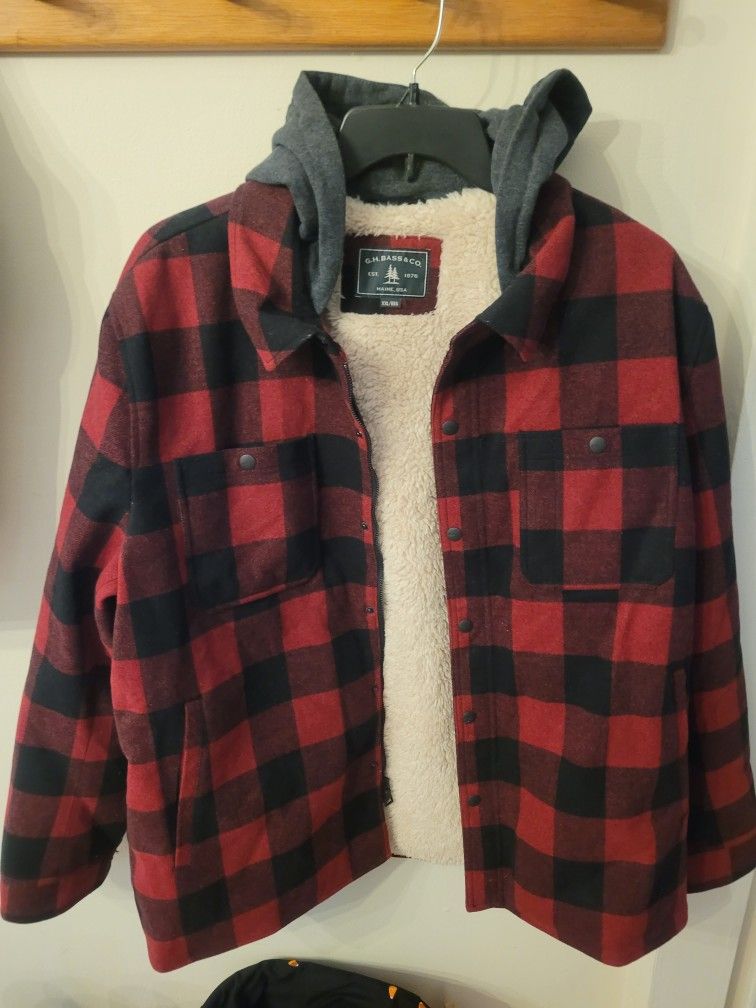 Men's G.H. Bass Sherpa Lined Flannel Jacket With Hood XXL