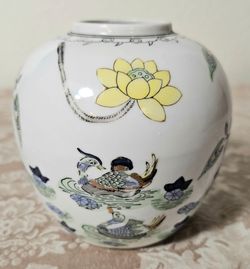 Chinese Porcelain Vase with Ducks and Yellow Lotus Flowers