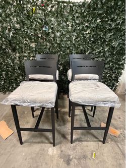 New  assembled  set of 2 29.5" Weather-Resistant Bar Height Chairs with Gray Cushions