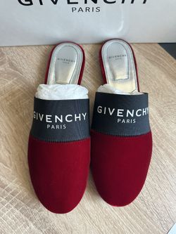 Givenchy Bedford Rouge Red Velvet Black White Mule Logo Backless Slide Flat 37