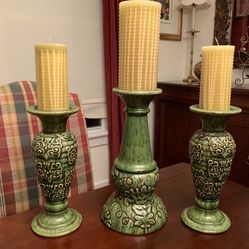 Set of 3 Large Pier 1 Candle Holders With Candles