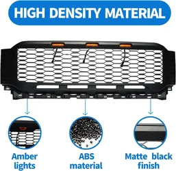 Raptor Style Front Upper Grille Matte Black w/ LED ABS For 2021-2023 Ford F-150