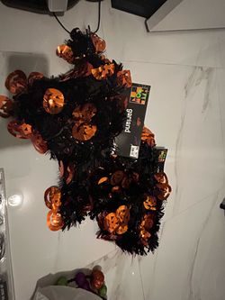 Halloween Black Tinsel Garland with Pumpkins