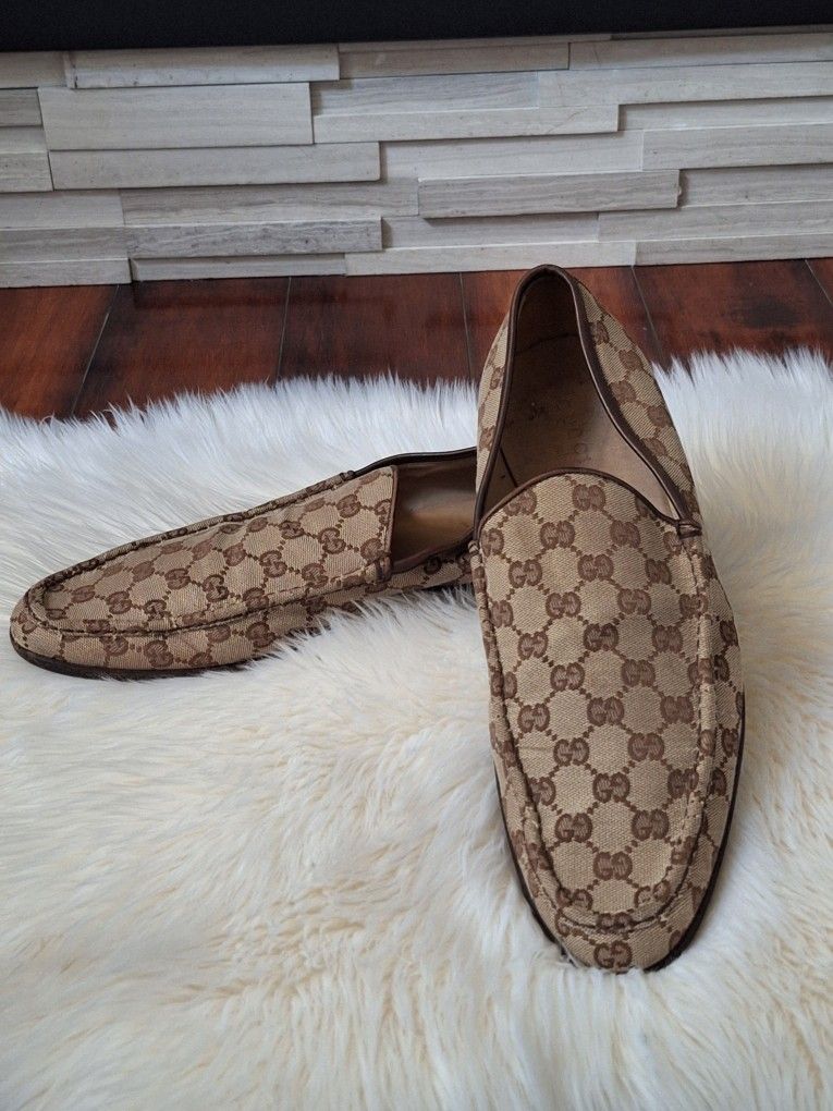Mens Gucci Brown Loafers Slip-On Shoes Size 12.5