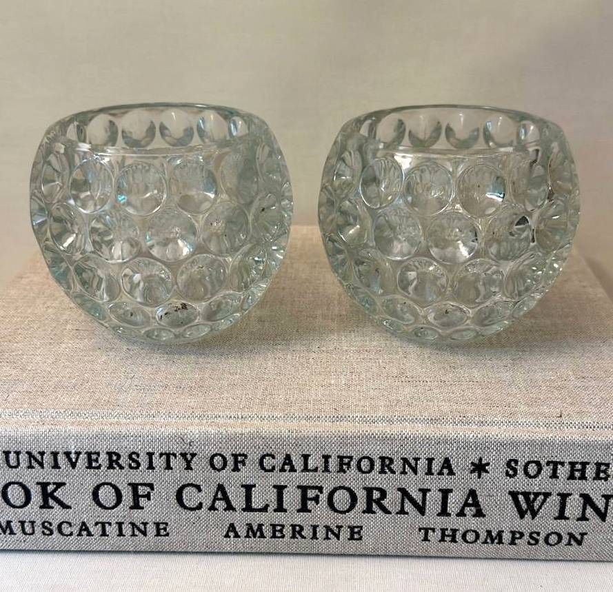 Vintage Pair Of Bubble Crystal Glass Votive Candle Holder Accent Decor