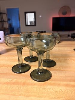 4 Green Coupe Glasses