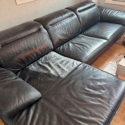 Black Italian Leather Sectional 