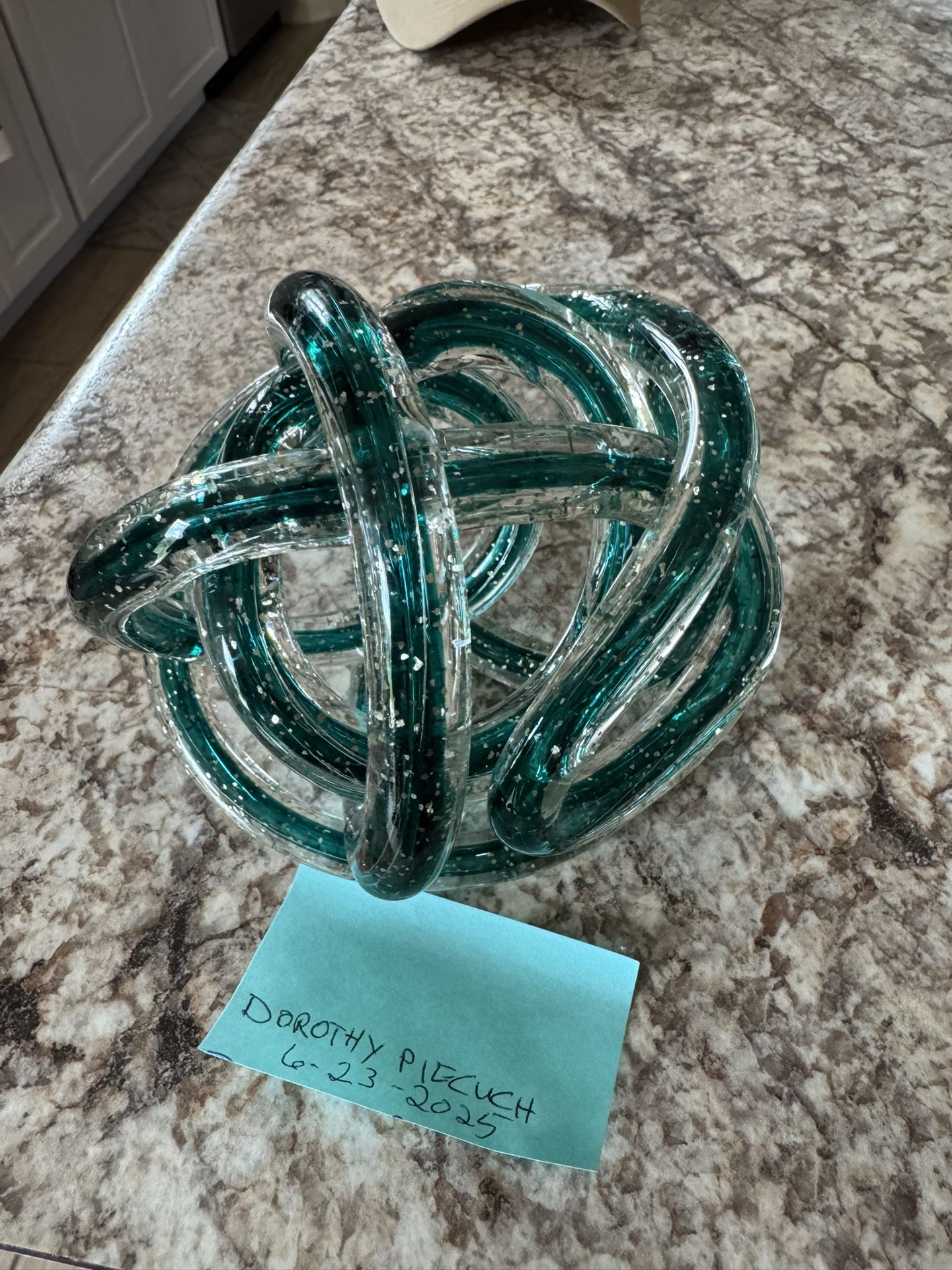 Infinity Knot-Glass Blown , Clear And Teal Color