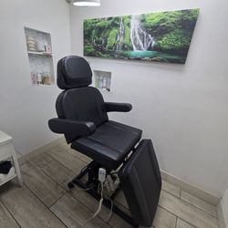 360° Swivel Electric Height Adjustable Tattoo Spa Chair for Client, Professional Facial Esthetician Bed with Storage Pocket/2 Wheels, Headrest/Armrest