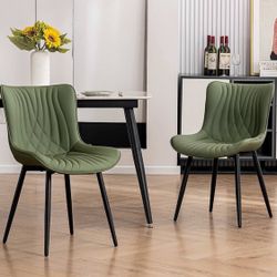 Dining Chairs Set of 2 Upholstered Mid Century Modern Kitchen & Dining Room Chairs Armless Faux Leather Accent Chair with Padded Back Metal Legs for B