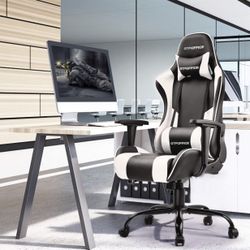 New Reclining Gaming Chair Black White With Pillow Massager