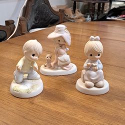 Set Of 3 AS-IS Precious Moments Collectible Bisque Porcelain Figurines  - See Description 