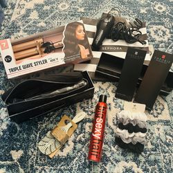 Ultimate Hair Care Tool Set!! NEW Quantum Flat Iron Straightener + NEW Triple Wave Curler + NEW Hairspray, Scrunchies, Brush + Hair Dryer 