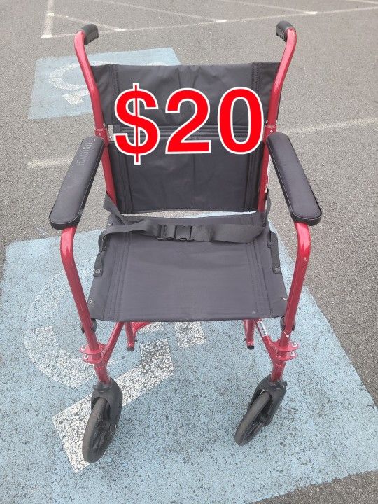 Transport Wheelchair Red Padded Back And Arm Rest