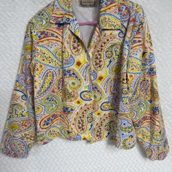 VTG Life Style Jacket Women Medium Buttons Sequins Beaded Artsy Abstract Coat