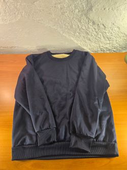 Men's Navy Blue Sherpa Lined Crewneck Sweatshirt Heavyweight Winter Fleece Large