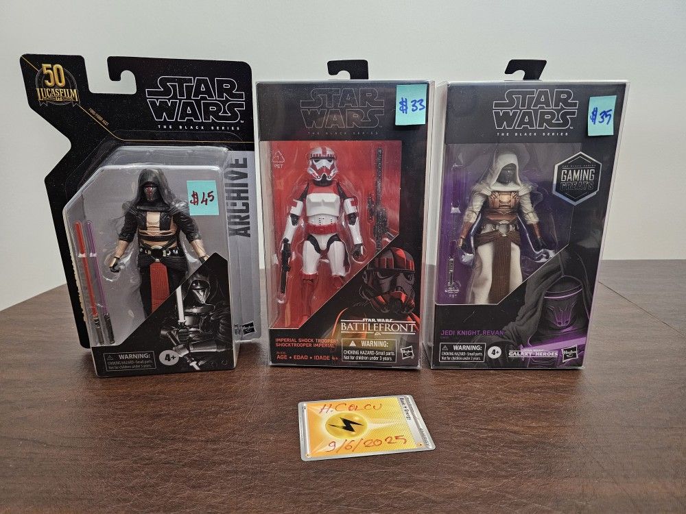 Star Wars Lot, Revan $45, Vader $33, Gaming Revan $35. 
