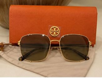 Authentic Tory Burch TY(contact info removed) Women’s Square Gold Metal Brown Gradient UV400